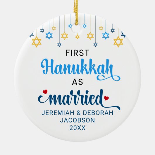 Custom First VERHEIRATET HANUKKAH Keramik Ornament (Hinten)