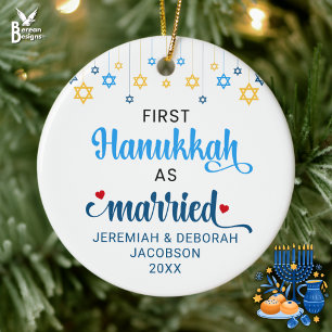 Custom First VERHEIRATET HANUKKAH Keramik Ornament