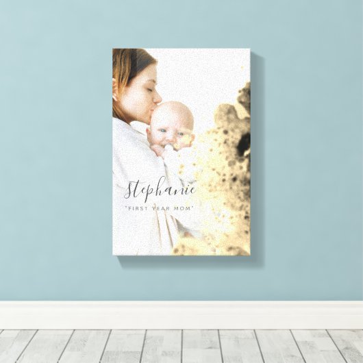 Custom First Year Mama Foto Gold Sparkling Leinwanddruck (Insitu (Holzboden))