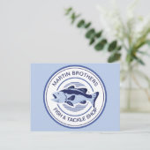 Custom Fish Tackle Shop Blue Bass Grand Opening Postkarte (Stehend Vorderseite)