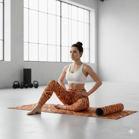 Custom Fit Golden Red Ornate: Opulent Activewear Leggings