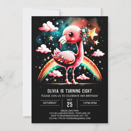 Custom Flamingo Elegant Birthday Einladung (Vorderseite)
