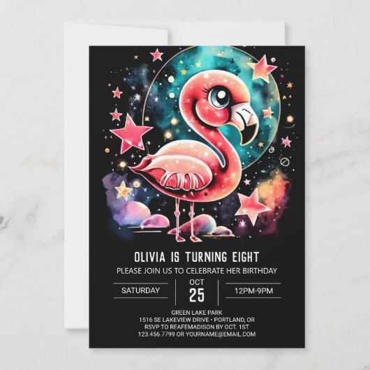 Custom Flamingo Modern Birthday Einladung (Vorderseite)
