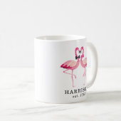 Custom flamingo Newlywed Couple's Name Script Kaffeetasse (VorderseiteRechts)