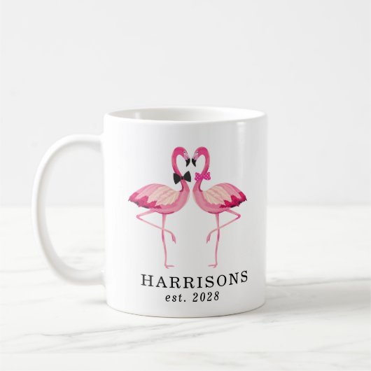Custom flamingo Newlywed Couple's Name Script Kaffeetasse (Links)