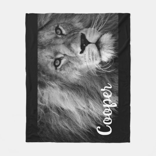 Custom Fleece Blanket B&W Lion Personalize Name (Vorderseite)