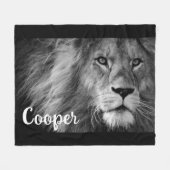 Custom Fleece Blanket B&W Lion Personalize Name (Vorderseite (Horizontal))