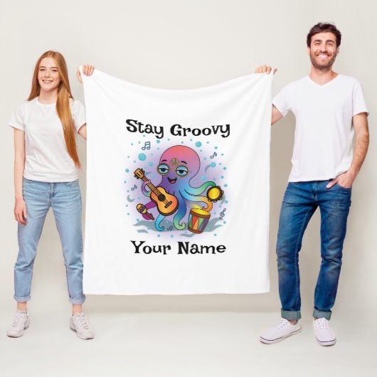 Custom Fleece Blanket | Retro Octopus Name & Text (Beispiel)