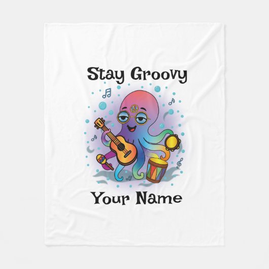 Custom Fleece Blanket | Retro Octopus Name & Text (Vorderseite)