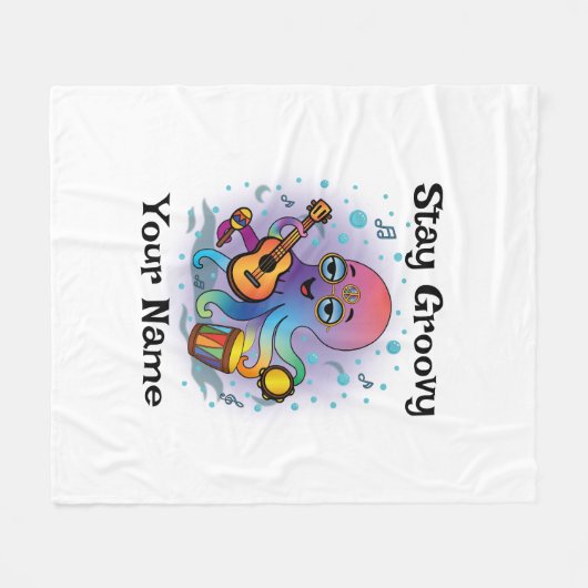 Custom Fleece Blanket | Retro Octopus Name & Text (Vorderseite (Horizontal))