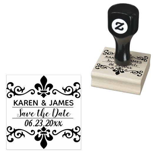 Custom. Fleur De Lis. Save The Date. Gummistempel (Stempel)