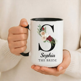 Custom Floral Alphabet Mug Gift for Bride Wife Tasse