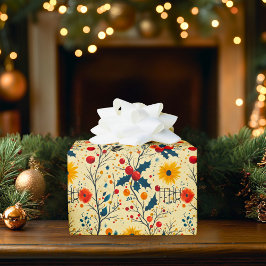 Custom Floral and Berry Christmas Wrap Geschenkpapier