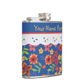 Custom Floral and Imitate Lace on Blue Hip Flask Flachmann (Rechts)