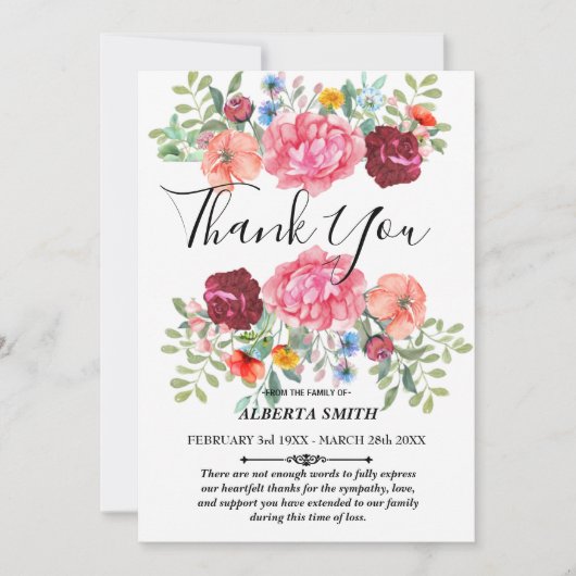 Custom Floral Beileid Danke Karte (Vorderseite)