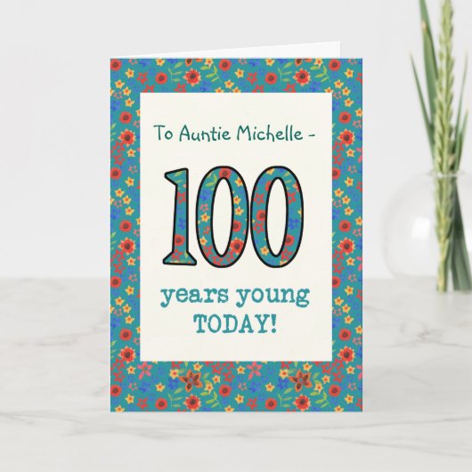 Custom Floral Birthday Card 100 Years Young Karte (Vorderseite)