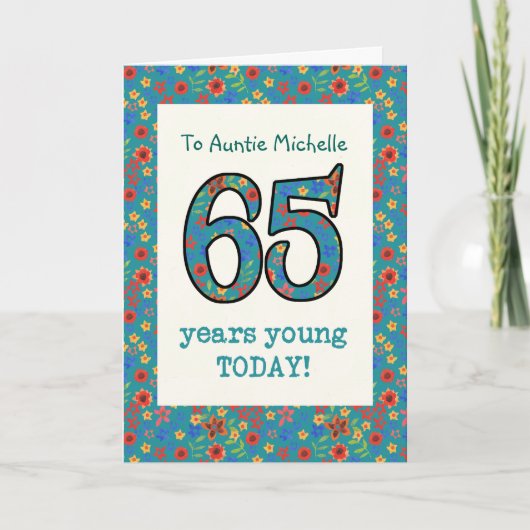 Custom Floral Birthday Card 65 Years Young Karte (Vorderseite)