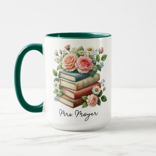 Custom Floral Books Lehrer Wertschätzung Bibliothe Tasse (Links)