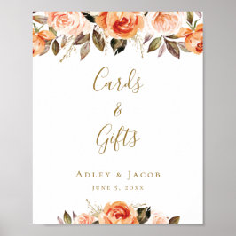 Custom Floral Burnt Orange Wedding Sign Poster