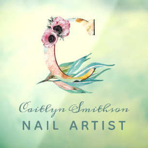 Custom Floral C Letter Watercolor Folion Monogramm Fensteraufkleber