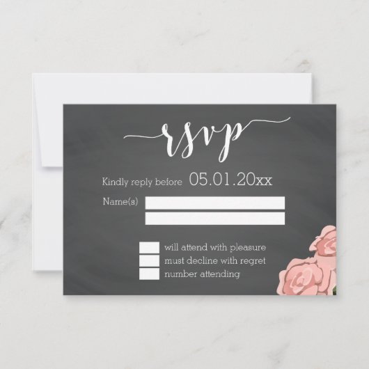 Custom Floral Chalkboard Wedding RSVP Cards Karte (Vorderseite)
