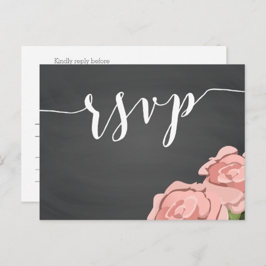 Custom Floral Chalkboard Wedding RSVP Postkarten (Vorne/Hinten)