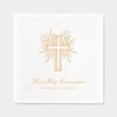 Custom Floral Cross Erste Heilige Kommunion Napkin Servietten Mit Folie (Vorderseite)