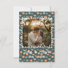 Custom Floral Doodle Photo Engagement Thank You Dankeskarte