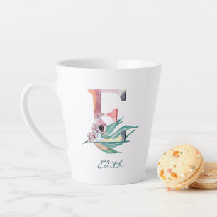 Custom Floral E Letter Watercolor Folion Monogramm Milchtasse