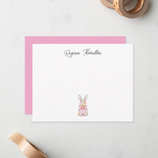 Custom Floral Easter Bunny Note Card Mitteilungskarte (Vorderseite/Rückseite Beispiel)