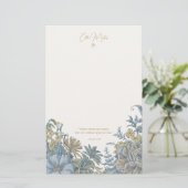 Custom Floral Elegante Script Zitat Chic Blau Briefpapier (Stehend Vorderseite)
