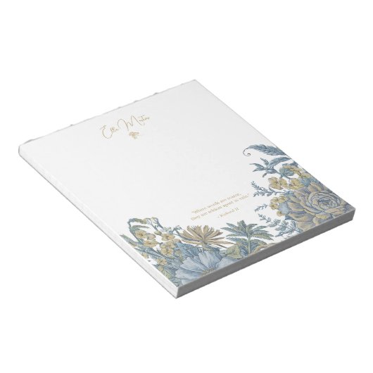 Custom Floral Elegante Script Zitat Chic Blau Notizblock (angewinkelt)