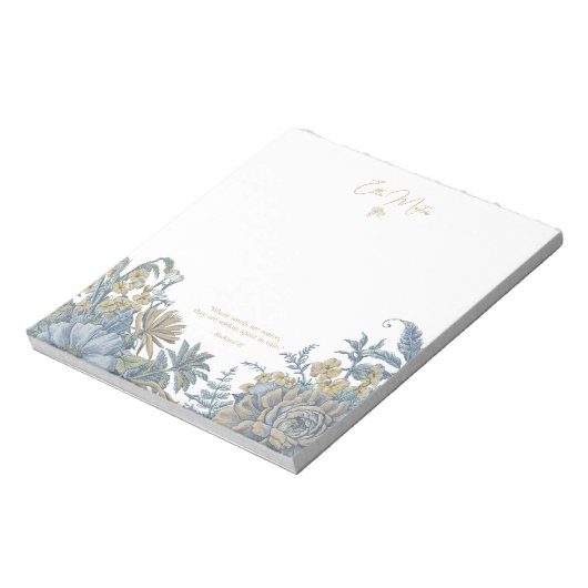 Custom Floral Elegante Script Zitat Chic Blau Notizblock (Rotiert)