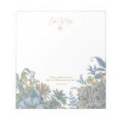 Custom Floral Elegante Script Zitat Chic Blau Notizblock (Vorderseite)