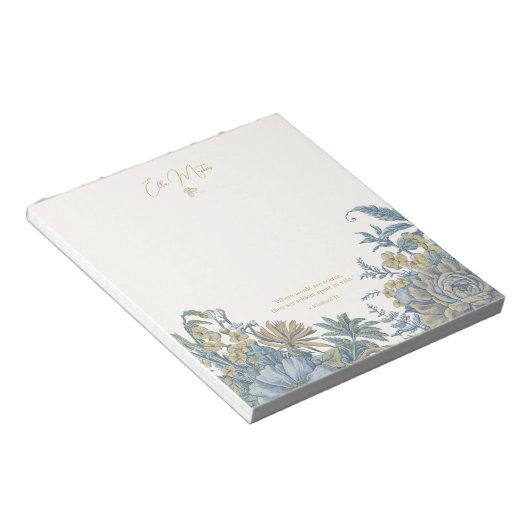 Custom Floral Elegante Script Zitat Chic Blau Notizblock (angewinkelt)