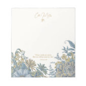 Custom Floral Elegante Script Zitat Chic Blau Notizblock (Vorderseite)