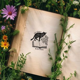 Custom Floral Ex Libris Vintag Cat Book Gummistempel