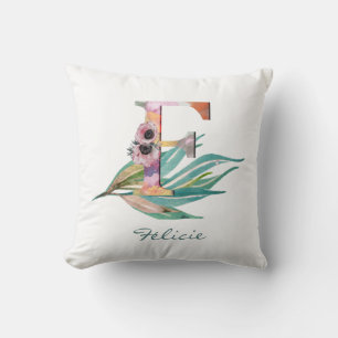 Custom Floral F Letter Watercolor Folio Monogramm Kissen