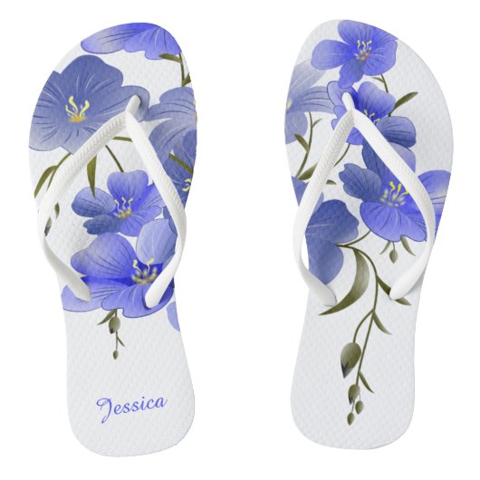 Custom Floral Flip Flops mit Blue Flowers Badesandalen (Fußbett)