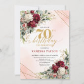 Custom floral gold 70th birthday celebration desig einladung (Vorderseite)