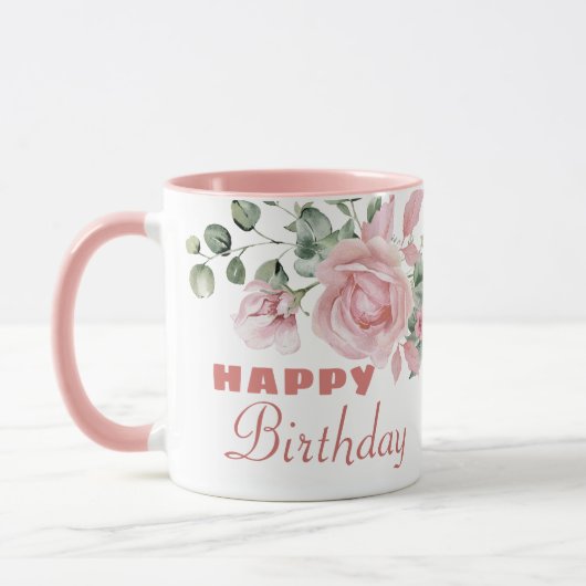 Custom Floral Happy Birthday Tasse (Links)