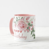 Custom Floral Happy Birthday Tasse (Vorderseite Links)