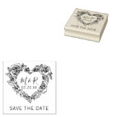 Custom Floral Heart Initials Save the Date Gummistempel (Stempel)