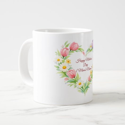 Custom Floral Heart Mother’s Day Mug Jumbo-Tasse (Vorderseite Links)