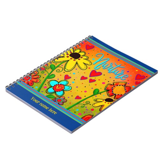 Custom Floral Hearts Gelber Spaß farbenfrohe Nurtu Notizblock (Linke Seite)