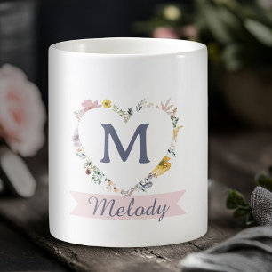 Custom Floral Heft Monogram/Name Kaffeetasse