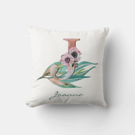 Custom Floral J Letter Watercolor Folion Monogramm Kissen