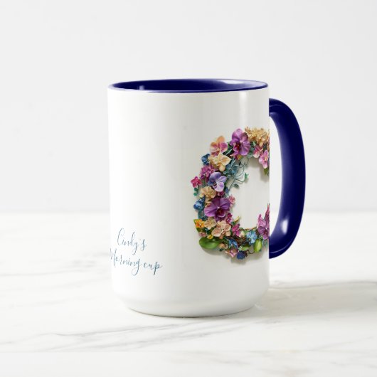 Custom Floral Letter S Tasse (VorderseiteRechts)