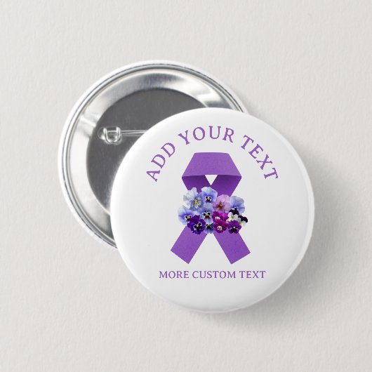 Custom Floral Lila Ribbon Awareness Button (Vorne & Hinten)