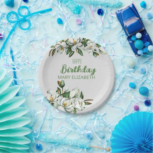 Custom Floral Magnolia Greenery BIrthday Party Pappteller (Party)